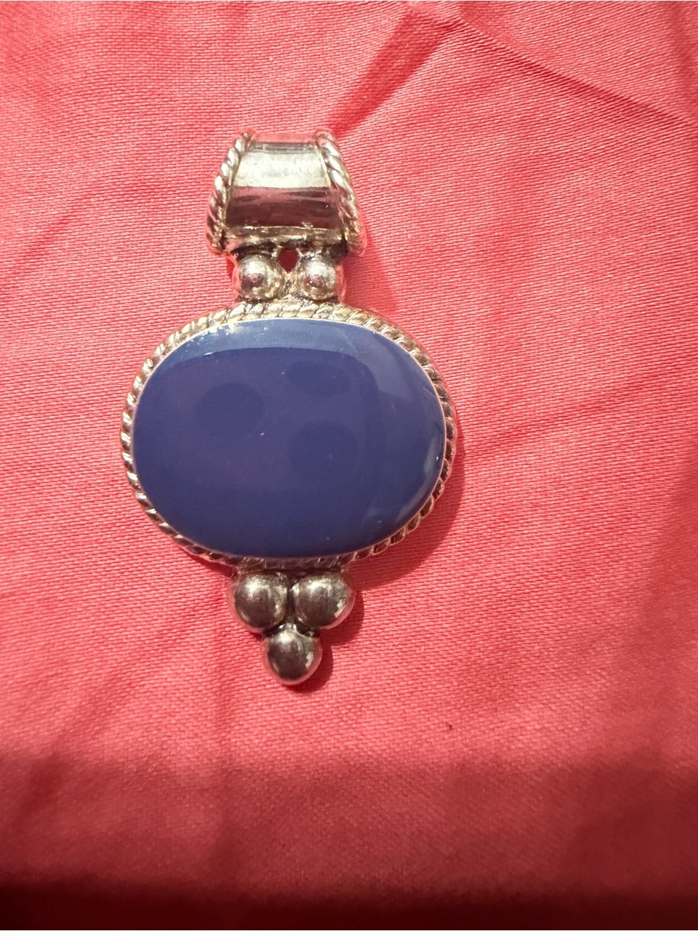 Blue Oval Stone Pendant Silver-Tone Women's Necklace Charm